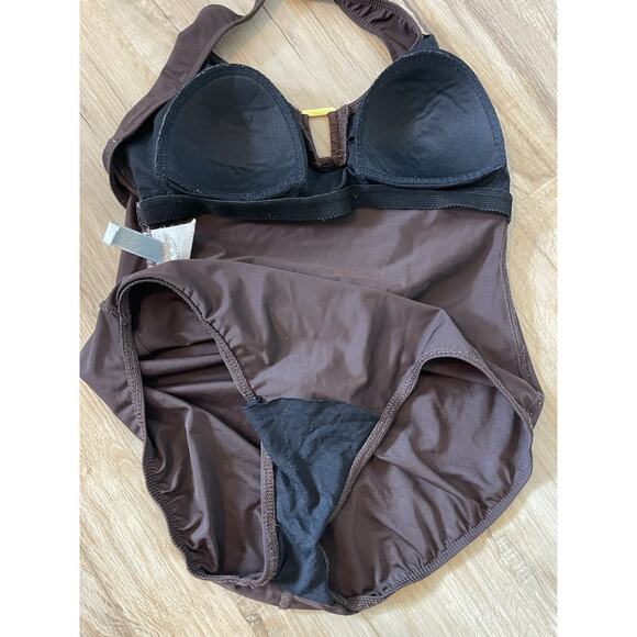 MAGICSUIT MIRACLESUIT Solid Brown Gold Women Halter One Piece Swimsuit 8 - Picture 6 of 6